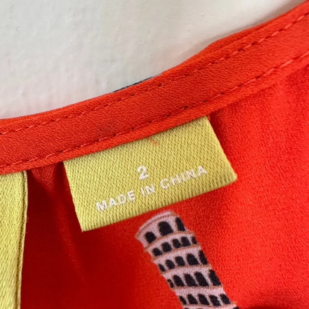Maeve Anthropologie Blouse Womens 2 Preppy Office Flirty Summer Career Orange - Picture 9 of 10